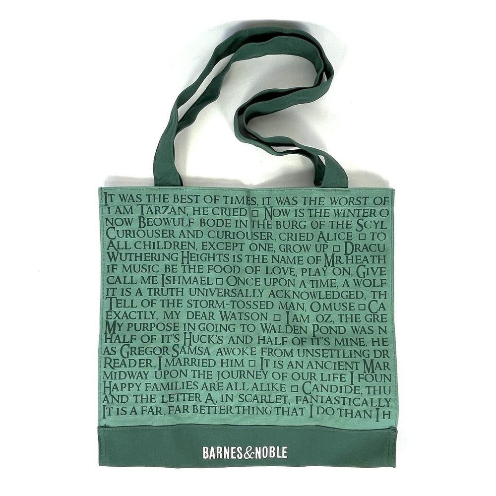 Barnes & Noble Literary Quotes Green Canvas Tote Bag Book Lover 14x13